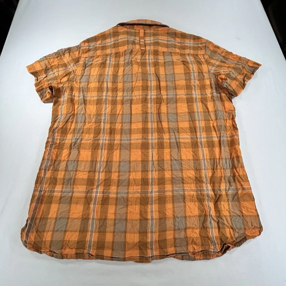 The North Face Short Sleeve Shirt Men Size Large Brown Orange Plaid Button Up